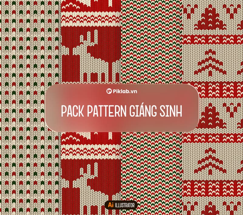 Noel Christmas Design Pattern Pack, Bộ 4 Pattern Hoa Văn Giáng Sinh Đẹp Cho Thiết Kế, Tuần Lộc, Cây Thông